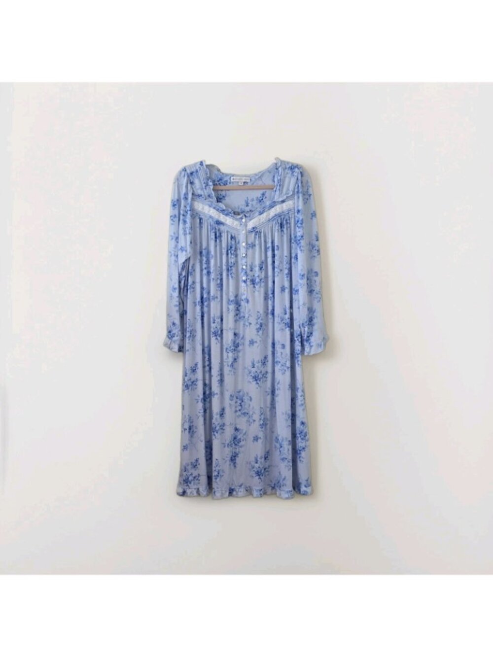 Eileen West Modal Nightgown M Blue Floral Lace Trim Ruffle Sleepwear Trad Wife - Picture 14 of 15